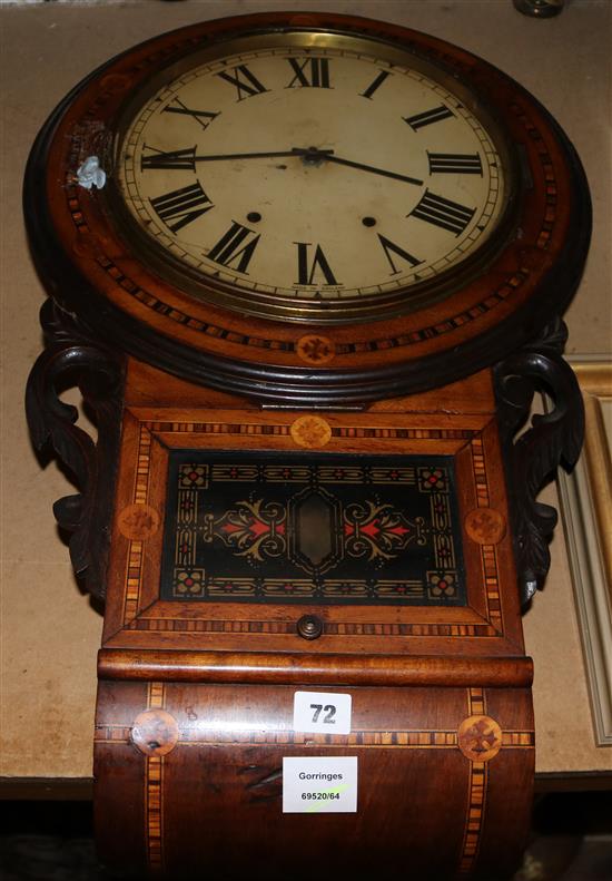 A Victorian inlaid walnut eight day drop dial wall clock